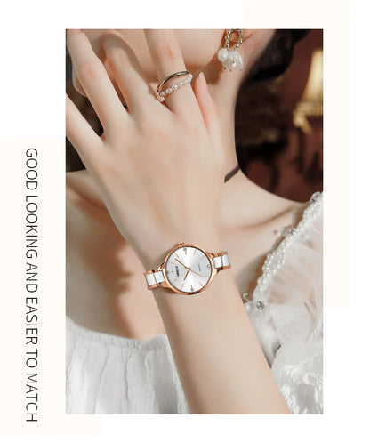 🕰️✨Relógio Feminino NIBOSI 2330 ⌚ Luxo com Pulseira de Cerâmica | Cronógrafo + À Prova d’Água
