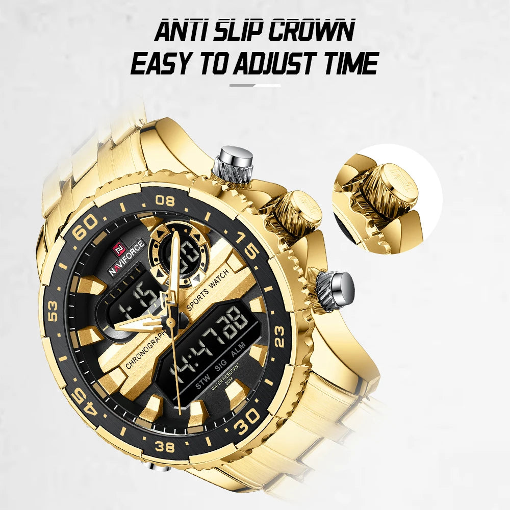 ⌚ Relógio NAVIFORCE NF9234 Luxo Analógico Digital Aço Inoxidável 3ATM
