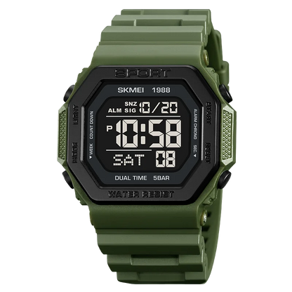 ⌚ Relógio Masculino Esportivo SKMEI 1988 🏃‍♂️ Digital com Luz de Fundo 💡 | Alarme, Cronômetro e Contagem Regressiva ⏱️ | À Prova D’Água 5ATM 💦 | Estilo Militar Tático ⚔️