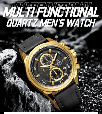 ⌚ Relógio NAVIFORCE NF8075 Masculino Couro – Cronógrafo e Ponteiros Luminosos