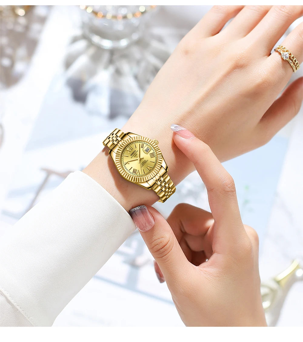 ⌚ Kit 2 Relógios Feminino e Masculino NIBOSI 2678 Casal 💖 Luxo Elegante | Cronógrafo ✨ | Aço Inoxidável 💎 | Estilo e Sofisticação