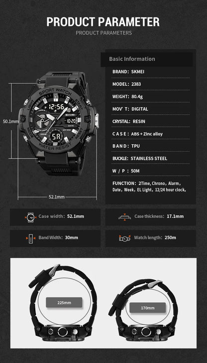 🕶️ Relógio Masculino SKMEI 2328 ⌚ Analógico + Digital 💥 Estilo Militar 🪖 Esportivo 🏋️‍♂️ à Prova d’Água 5ATM 💦 com Cronômetro, Alarme e Luz LED 🔦 | Pulseira PU Super Resistente 💪