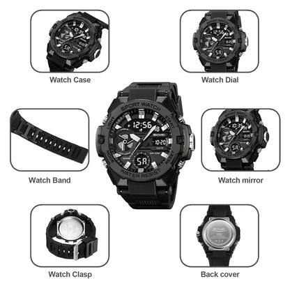 🕶️ Relógio Masculino SKMEI 2328 ⌚ Analógico + Digital 💥 Estilo Militar 🪖 Esportivo 🏋️‍♂️ à Prova d’Água 5ATM 💦 com Cronômetro, Alarme e Luz LED 🔦 | Pulseira PU Super Resistente 💪