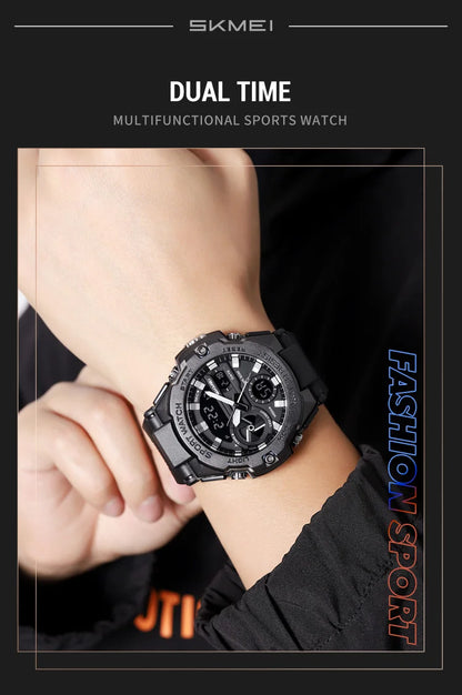🕶️ Relógio Masculino SKMEI 2328 ⌚ Analógico + Digital 💥 Estilo Militar 🪖 Esportivo 🏋️‍♂️ à Prova d’Água 5ATM 💦 com Cronômetro, Alarme e Luz LED 🔦 | Pulseira PU Super Resistente 💪