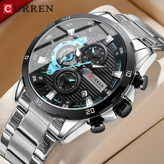 ⌚ Relógio Curren 8402 Masculino Aço Inoxidável – Cronógrafo e Data Automática