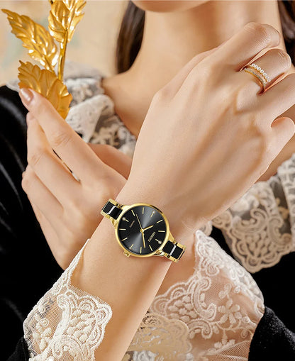 🕰️✨Relógio Feminino NIBOSI 2330 ⌚ Luxo com Pulseira de Cerâmica | Cronógrafo + À Prova d’Água