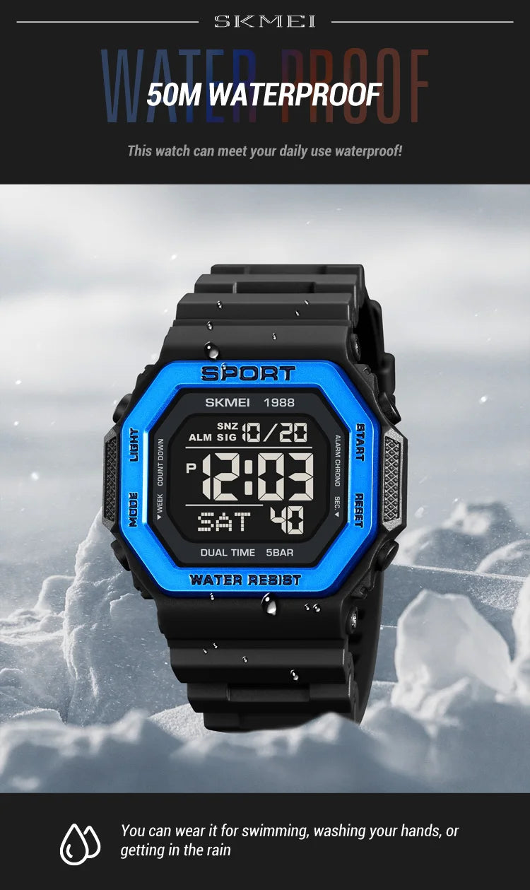 ⌚ Relógio Masculino Esportivo SKMEI 1988 🏃‍♂️ Digital com Luz de Fundo 💡 | Alarme, Cronômetro e Contagem Regressiva ⏱️ | À Prova D’Água 5ATM 💦 | Estilo Militar Tático ⚔️
