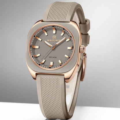 ⌚🌸Relógio Feminino NAVIFORCE NF5061 – Design Minimalista, Pulseira de Silicone, Resistente à Água