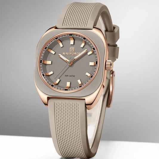 ⌚🌸Relógio Feminino NAVIFORCE NF5061 – Design Minimalista, Pulseira de Silicone, Resistente à Água