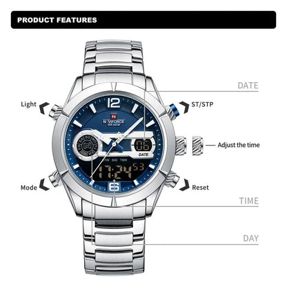⌚🔥Relógio Masculino NAVIFORCE NF9232 – Luxo e Desempenho, Aço Inoxidável, Analógico-Digital