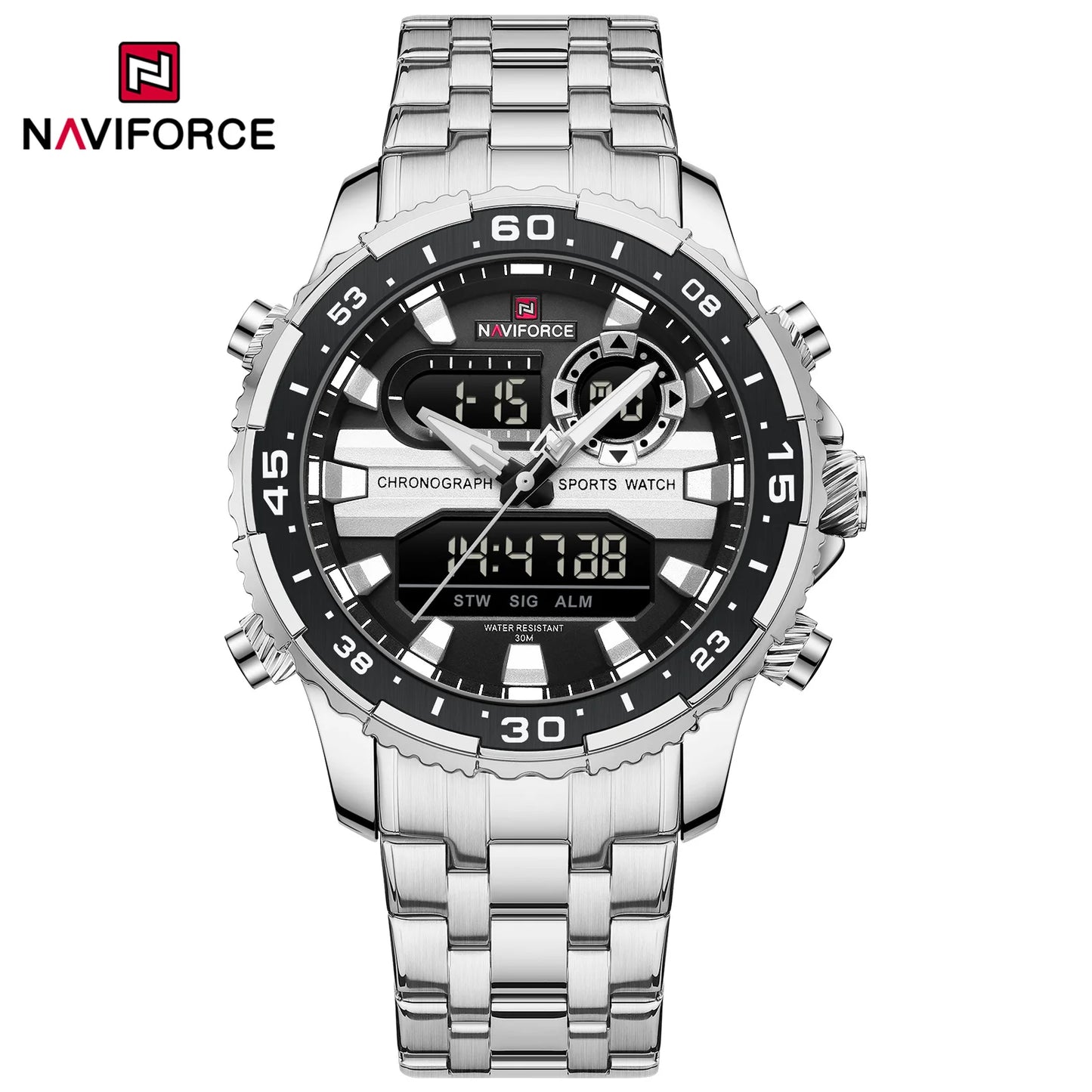 ⌚ Relógio NAVIFORCE NF9234 Luxo Analógico Digital Aço Inoxidável 3ATM
