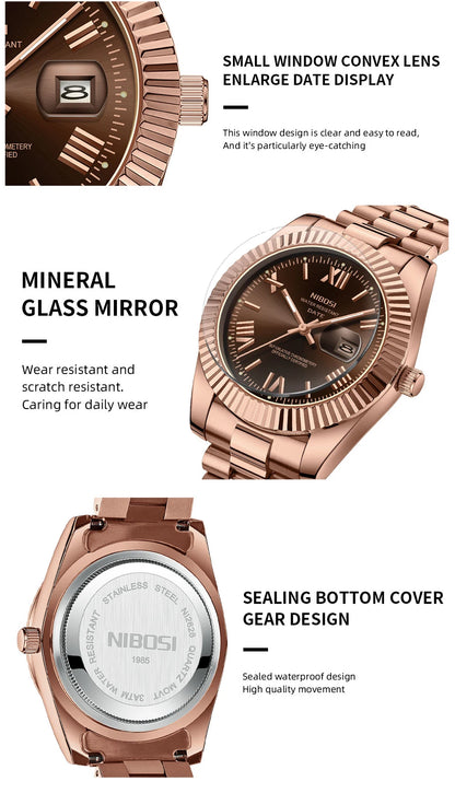 🕰️✨Relógio Masculino NIBOSI 2678 ⌚ Estilo Luxo com Pulseira em Aço Inoxidável | Resistente e Elegante